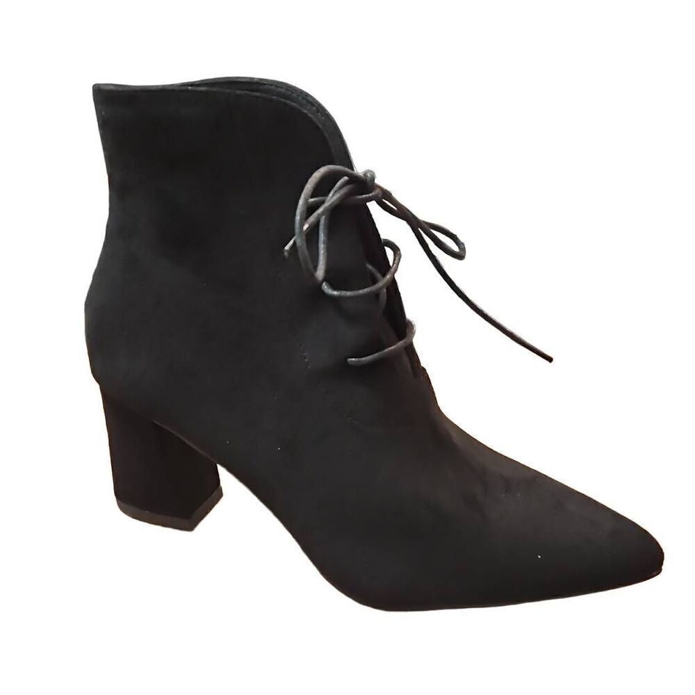 Perphy Pointed Toe Lace Up Block Heel Ankle Boots for Women Black 9